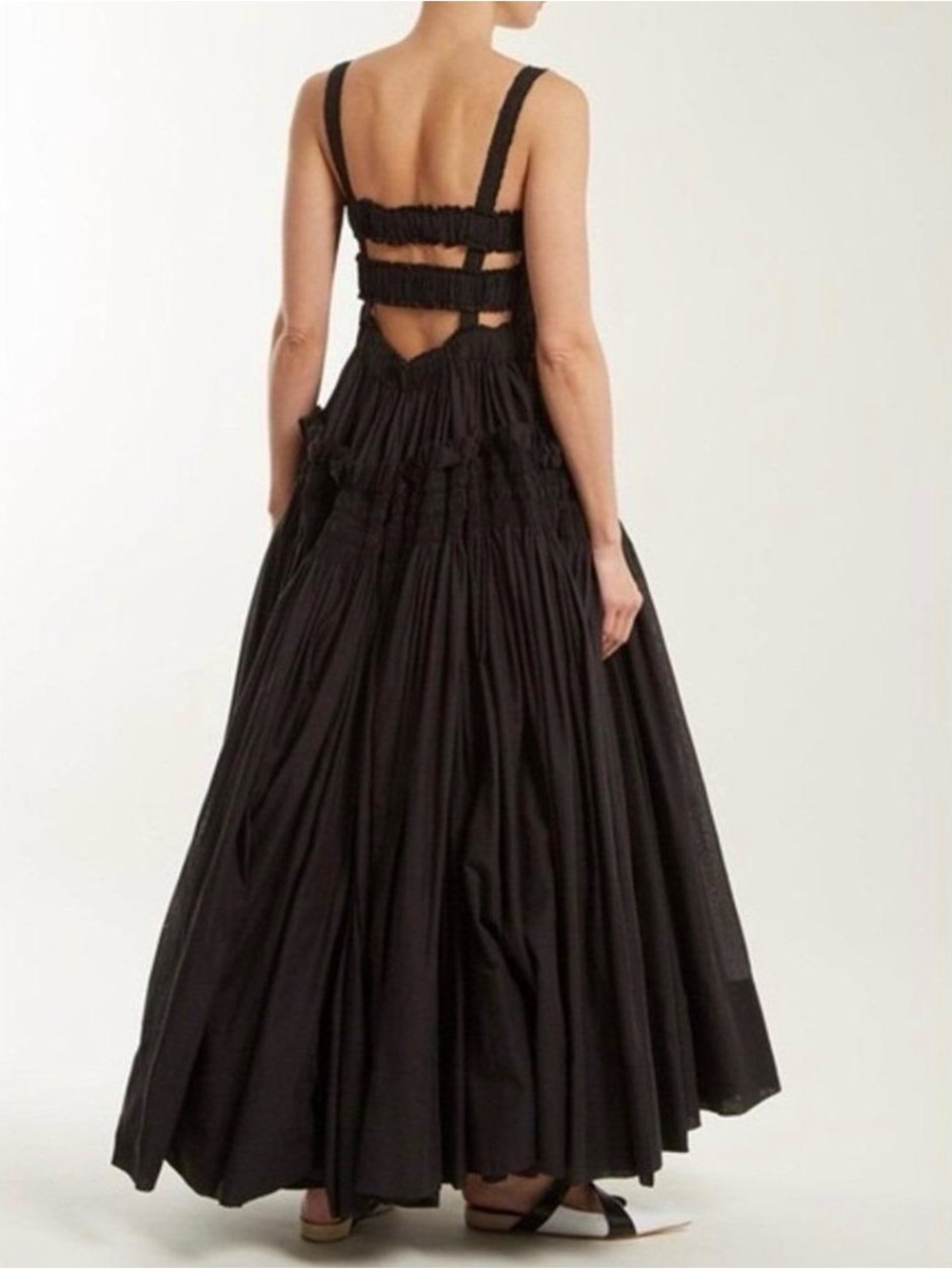 Black Smocked Cotton Maxi flare skirt dress Dress - Picture 2 of 5